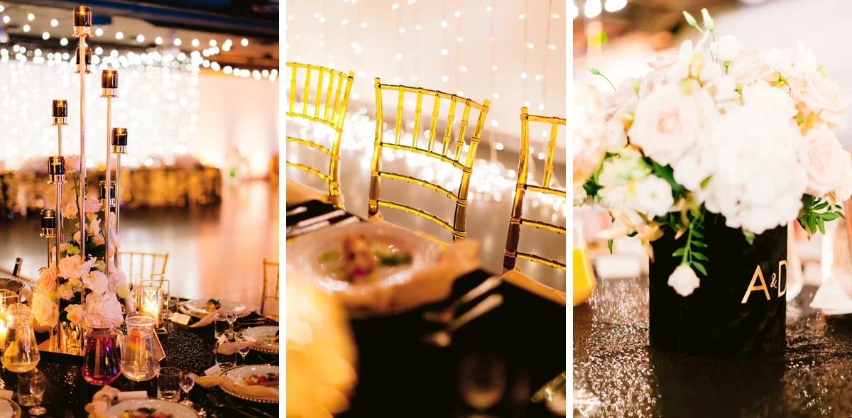 czarno złote dekoracje na wesele