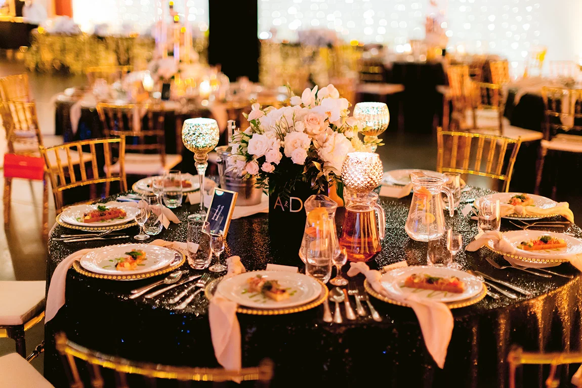 czarno złote wesele w eleganckim stylu